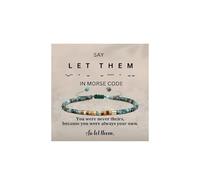 DIOWUS Strong As Fck Morse Code Motivational Bracelet For Women, Adjustable Natural Tiger Eye African Turquoise Stackable Bead Wrap Bracelets With Hidden Message Fashion Motivational Gift Jewelry, L