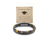 DIOWUS The Guardian - Son's Tiger Eye Protection Bracelets For Men, Leather Black Beaded Bangle Engarved With Love You Forever Cuff Jewelry Gift for Birthday Christmas, Adjustable, Leather, no