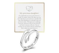 DIOWUS To My Daughter Hug Ring For Hope Rings, Inspirational Stainless Steel Engarved With Always With You Message Adjustable Ring for Women Non Tarnish Jewelry Gift for Her Birthday Christmas, Metal