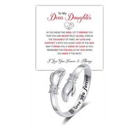 DIOWUS To My Daughter Hug Ring For Hope Rings, Inspirational Stainless Steel Engarved With Always With You Message Adjustable Ring for Women Non Tarnish Jewelry Gift for Her Birthday Christmas, Metal
