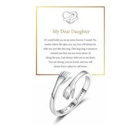 DIOWUS To My Daughter Hug Ring For Hope Rings, Inspirational Stainless Steel Engarved With Always With You Message Adjustable Ring for Women Non Tarnish Jewelry Gift for Her Birthday Christmas