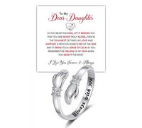 DIOWUS To My Daughter Hug Ring For Hope Rings, Inspirational Stainless Steel Engarved With Always With You Message Adjustable Ring for Women Non Tarnish Jewelry Gift for Her Birthday Christmas, Metal