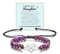 DIOWUS To My Daughter Love You Forever Bracelet, Mother and Daughter Braided Leather Inspirational Wristband Stainless Steel Infinity Knot Engraved Bangle Gift from Mom, Adjustable, Leather, no