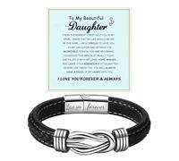 DIOWUS To My Daughter Love You Forever Bracelet, Mother and Daughter Braided Leather Inspirational Wristband Stainless Steel Infinity Knot Engraved Bangle Gift from Mom, Adjustable, Leather, no