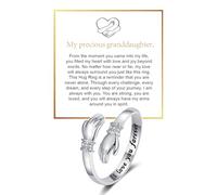 DIOWUS To My Granddaughter Hug Ring For Hope Rings, Inspirational Stainless Steel Engarved With Always With You Message Adjustable Ring for Women Non Tarnish Jewelry Gift for Her Birthday Christmas