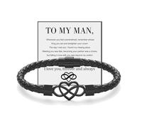 DIOWUS To My Man Bracelet from Wife, Trendy Unique Infinity Forever Love Heart Leather Black Bracelet with I Love You Anniversary Fashion Gifts Jewelry, L, Leather, no gemstones