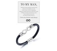 DIOWUS To My Man Bracelet from Wife, Trendy Unique Infinity Leather Black Bracelet with I Love You Forever and Always Card Anniversary Bracelet for Husband Boyfriend Jewelry Gifts, M, Leather, no