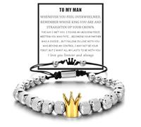 DIOWUS To My Man - Straighten Your Crown Bracelet Gift Set, Zircon Crown I Love You Bracelet Beaded Adjustable Stainless Steel Jewelry Anniversary Birthday Christmas Gifts for Men, 6 UK, Stainless