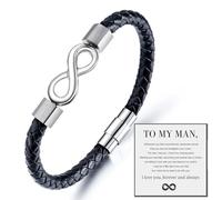 DIOWUS To My Man - Straighten Your Crown Bracelet Gift Set, Zircon Crown I Love You Bracelet Beaded Adjustable Stainless Steel Jewelry Anniversary Birthday Christmas Gifts for Men, 6 UK, Leather, no