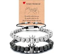 DIOWUS To My Man - Straighten Your Crown Bracelet Gift Set, Zircon Crown I Love You Bracelet Beaded Adjustable Stainless Steel Jewelry Anniversary Birthday Christmas Gifts for Men, 6 UK, Stainless