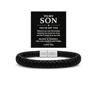 DIOWUS To My Son Bracelet from Mom Dad, Black Braided Leather Bracelet with Stainless Steel Infinity Knot Engraved “You’ve Got This” Clasp Inspirational Birthday Christmas Jewelry Gift for Man, M