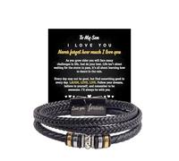 DIOWUS To My Son/Grandson Bracelet From Mom Grandmother, Infinity Knot Black Braided Leather Forever Linked Together Inspirational Bracelet Engraved Love You Forever Birthday Gift Jewelry, XL, Alloy
