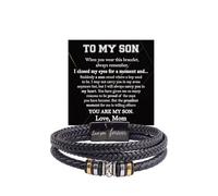 DIOWUS To My Son/Grandson Bracelet From Mom Grandmother, Infinity Knot Black Braided Leather Forever Linked Together Inspirational Bracelet Engraved Love You Forever Birthday Gift Jewelry, L, alloy