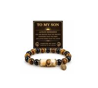 DIOWUS To My Son Lion Bracelet For Man, Inspirational Beaded Stretch Bracelet with Lion Charm Meaningful Son Gift from Mom Dad Birthday Graduation Christmas Jewelry Gift
