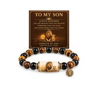 DIOWUS To My Son Lion Bracelet For Man, Inspirational Beaded Stretch Bracelet with Lion Charm Meaningful Son Gift from Mom Dad Birthday Graduation Christmas Jewelry Gift