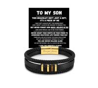 DIOWUS To My Son Never Walk Alone Braided Bracelet For Men Black Leather, Adjustable, Leather, no gemstone