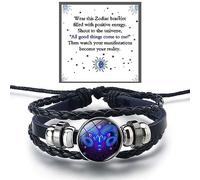 DIOWUS Zodiac Signs Spirit Bracelet For Women Men, 12 Constellation Leather Multilayer Handmade Woven Adjustable Bracelets Unisex Glow in the Dark Zodiac Jewelry Birthday Gifts, 5 UK, Leather, no