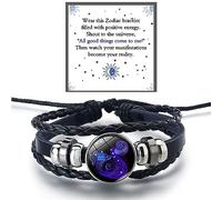 DIOWUS Zodiac Signs Spirit Bracelet For Women Men, 12 Constellation Leather Multilayer Handmade Woven Adjustable Bracelets Unisex Glow in the Dark Zodiac Jewelry Birthday Gifts, 5 UK, Leather, no