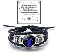 DIOWUS Zodiac Signs Spirit Bracelet For Women Men, 12 Constellation Leather Multilayer Handmade Woven Adjustable Bracelets Unisex Glow in the Dark Zodiac Jewelry Birthday Gifts, 5 UK, Leather, no
