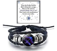 DIOWUS Zodiac Signs Spirit Bracelet For Women Men, 12 Constellation Leather Multilayer Handmade Woven Adjustable Bracelets Unisex Glow in the Dark Zodiac Jewelry Birthday Gifts, 5 UK, Leather, no