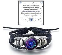DIOWUS Zodiac Signs Spirit Bracelet For Women Men, 12 Constellation Leather Multilayer Handmade Woven Adjustable Bracelets Unisex Glow in the Dark Zodiac Jewelry Birthday Gifts, 5 UK, Leather, no