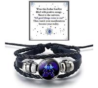 DIOWUS Zodiac Signs Spirit Bracelet For Women Men, 12 Constellation Leather Multilayer Handmade Woven Adjustable Bracelets Unisex Glow in the Dark Zodiac Jewelry Birthday Gifts, 5 UK, Leather, no