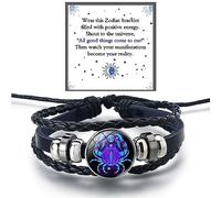 DIOWUS Zodiac Signs Spirit Bracelet For Women Men, 12 Constellation Leather Multilayer Handmade Woven Adjustable Bracelets Unisex Glow in the Dark Zodiac Jewelry Birthday Gifts, 5 UK, Leather, no