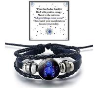 DIOWUS Zodiac Signs Spirit Bracelet For Women Men, 12 Constellation Leather Multilayer Handmade Woven Adjustable Bracelets Unisex Glow in the Dark Zodiac Jewelry Birthday Gifts, 5 UK, Leather, no