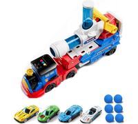 DIOXSTAR 2-In-1 Shooting Train & Car Launcher, 4 Cars And 6 Soft Cannonball, Bright Colour, Eye Catching Theme, Dynamic Lightning And Sound Effect, Promote Motor Skills
