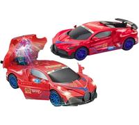 DIOXSTAR Automatic Transforming Sports Car, Battery Powered, Bump And Go Action, Fast Rotating, Colourful Dazzling Light With Music, Vibrant Colour, Red