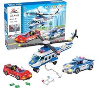 DIOXSTAR City Police Building Blocks Toy Set, Police Helicopter and 2 Sports Car, Catch Bank Robbers, Enhances Motor Skills and Coordination, For Kids 6-12, 409 Pieces