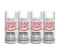 DIOXSTAR Enamel White Gloss Spray Paint, Fast Drying, Suitable for Wood, Plastic, Metal, Interior and Exterior Use, Hard Wearing & Smooth Finish, 400ml (4 PCS)