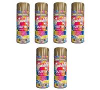 DIOXSTAR Glitter Gold Effect Spray Paint, Non-Cracking, Fast Drying, Easy To Use, Bright Sparkle Finish, Long Lasting, Interior & Exterior, Wide Range Of Surface Use (Pack of 6)