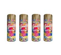 DIOXSTAR Glitter Gold Effect Spray Paint, Non-Cracking, Fast Drying, Easy To Use, Bright Sparkle Finish, Long Lasting, Interior & Exterior, Wide Range Of Surface Use (Pack of 4)