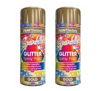 DIOXSTAR Glitter Gold Effect Spray Paint, Non-Cracking, Fast Drying, Easy To Use, Bright Sparkle Finish, Long Lasting, Interior & Exterior, Wide Range Of Surface Use (Pack of 2)