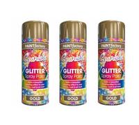 DIOXSTAR Glitter Gold Effect Spray Paint, Non-Cracking, Fast Drying, Easy To Use, Bright Sparkle Finish, Long Lasting, Interior & Exterior, Wide Range Of Surface Use (Pack of 3)