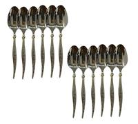 DIOXSTAR Golden Patten Silver Designer Spoon, Stainless Steel Stylish Spoon, Modern Design, Comfortable Dining Experience, Easy to Clean, Smooth and Rounded Spoon Heads (12 Pcs)