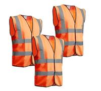 DIOXSTAR Orange Hi-Viz Vest Waistcoat, Sleeveless Safety Vest, High Visibility, Suitable for Mechanical, Warehouse, Construction, Velcro Fastening, Black Piping (3 PCS, Large)