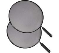 DIOXSTAR Splatter Screen with Handle, Oil Splatter Screen, Round Shape, Fine Mesh, Splash Guard Lid, Ideal for Pans, Pots and Frying Pans, Easy to Clean, Black, 2PCS (33cm)