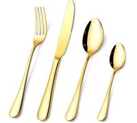 DIOXSTAR Stainless Steel Cutlery Set, Durable Construction, Modern Design, Ergonomic Handle, Mirror Finish, Multi-Purpose, Versatile Kitchen Utensils, Gold, 16 Pcs