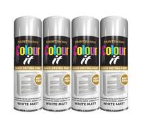 DIOXSTAR White Matt Spray Paint, Matt Finish, Quick Drying Paint, Easy Application, All Purpose Spray Paint for Metal, Wood, Plastic, Interior & Exterior Use, 250ml (4 PCS)