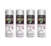 DIOXSTAR White Satin Finish Spray, Quick Drying, Wood, Metal, Plastic Surfaces, DIY Projects, And Crafting Needs, Indoor And Outdoor Use, Long Lasting, 250ML, (4PCS)