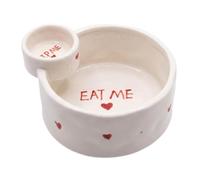 Dip Bowl, Dual Compartment Ceramic Snack Bowl with Heart Design, Sauce Container for Fries and Chips, Movie Night Party Serving Dish for Couples