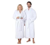DIP & DOZE Luxury 100% Organic Cotton Long Towelling Bath Robe | Luxurious 550gsm Dressing Gown Deep Pockets | Fairtrade Certified - White Small