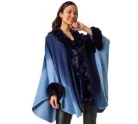 Dip Dye Faux Fur Trim Cape Roman Blue One Size