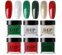 Dip Powder Nail Kit - Dipping Powder Starter Kit - 6pcs Christmas Series Nail Dip powders - Red Green Gold Silver Glitter Dipping Acrylic powder For Christmas Nails, Smooth Finishing & Long Lasting