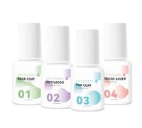 Dip Powder Nail Liquid Kit with Base Coat Activator Top Coat and Brush Saver Set, No UV/Light Needed for Quick Drying, Long Lasting High Gloss Finish for 2-3 Weeks, Healthy Low Odor Formula(7ML*4)