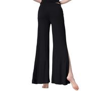 Women's High Slit Belly Dance Pants Loose Fit Lounge Trousers Comfortable Modal Wide Leg Dancewear for Dancer Practice Workout,Black,one size