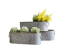 Dipamkar Set of 3 Vintage Long Oval Galvanized Metal Garden Trough Planters Windowsill Box Herb Pots Outdoor Plant Pots