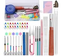 dipeer 49 Pcs Needle Punch Tool Kit, Cross Stitch Set with Manual 10 Sizes Magic Embroidery Pen, Adjustable Ultra Punch Pen with Handle, Threader, Knitting Markers for Embroidery DIY Crochet Knitting